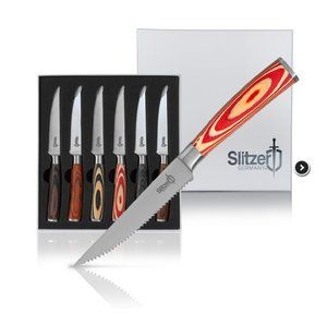 6-pc Steak Knives Set 9" Blade Serrated Pakkawood - Slitzer Germany